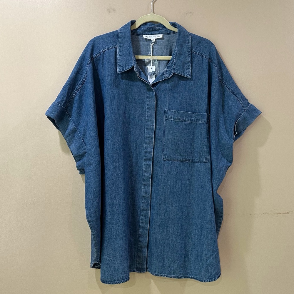 Jane And Delancey Denim Chambray Shirt Short Sleeve Oversized Button Up Top 3X